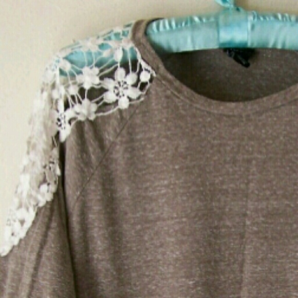 Tops - Heathered Brown Batwing | Lace Sleeves